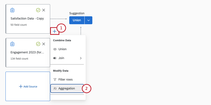 aggregation option in data model editor