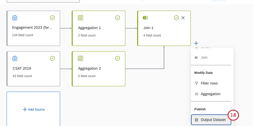 button next to join clicked and output dataset highlighted