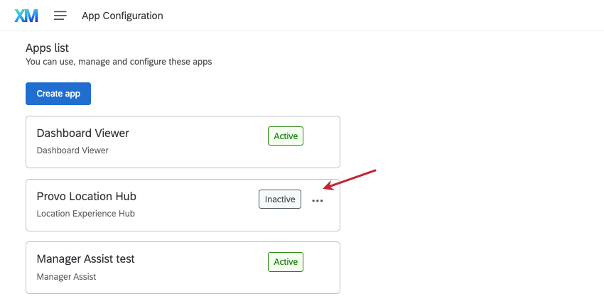 location experience hub on the app configuration page