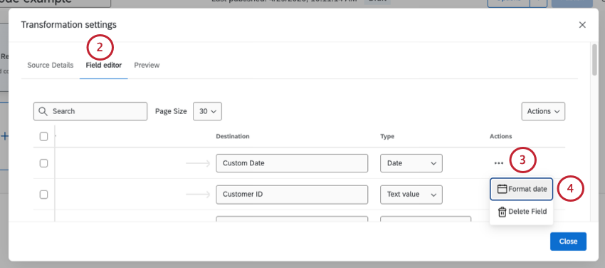 new modal opens where you select a date to format