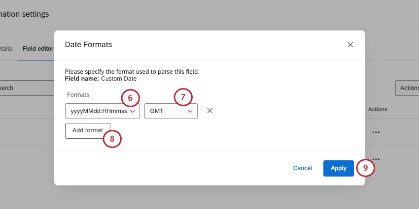 screenshot indicating options for a date field recode