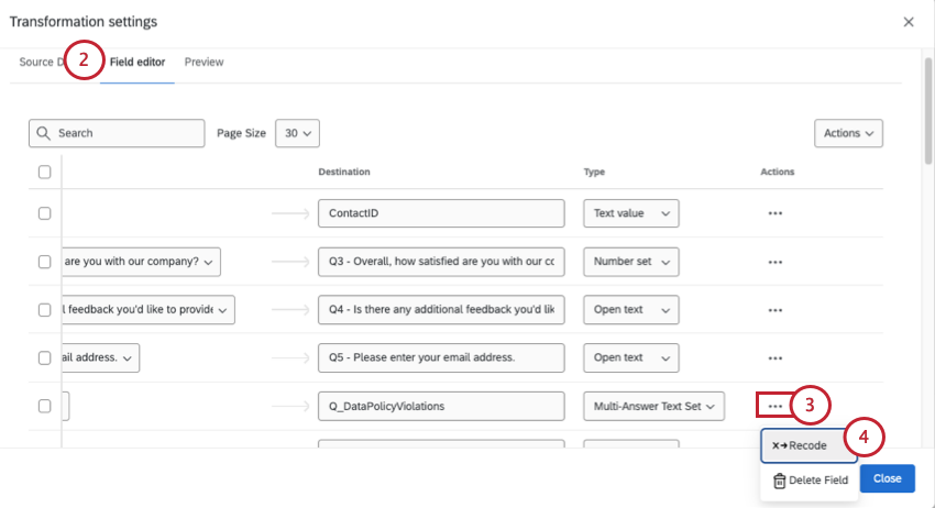 3 dot button under the actions column is clicked