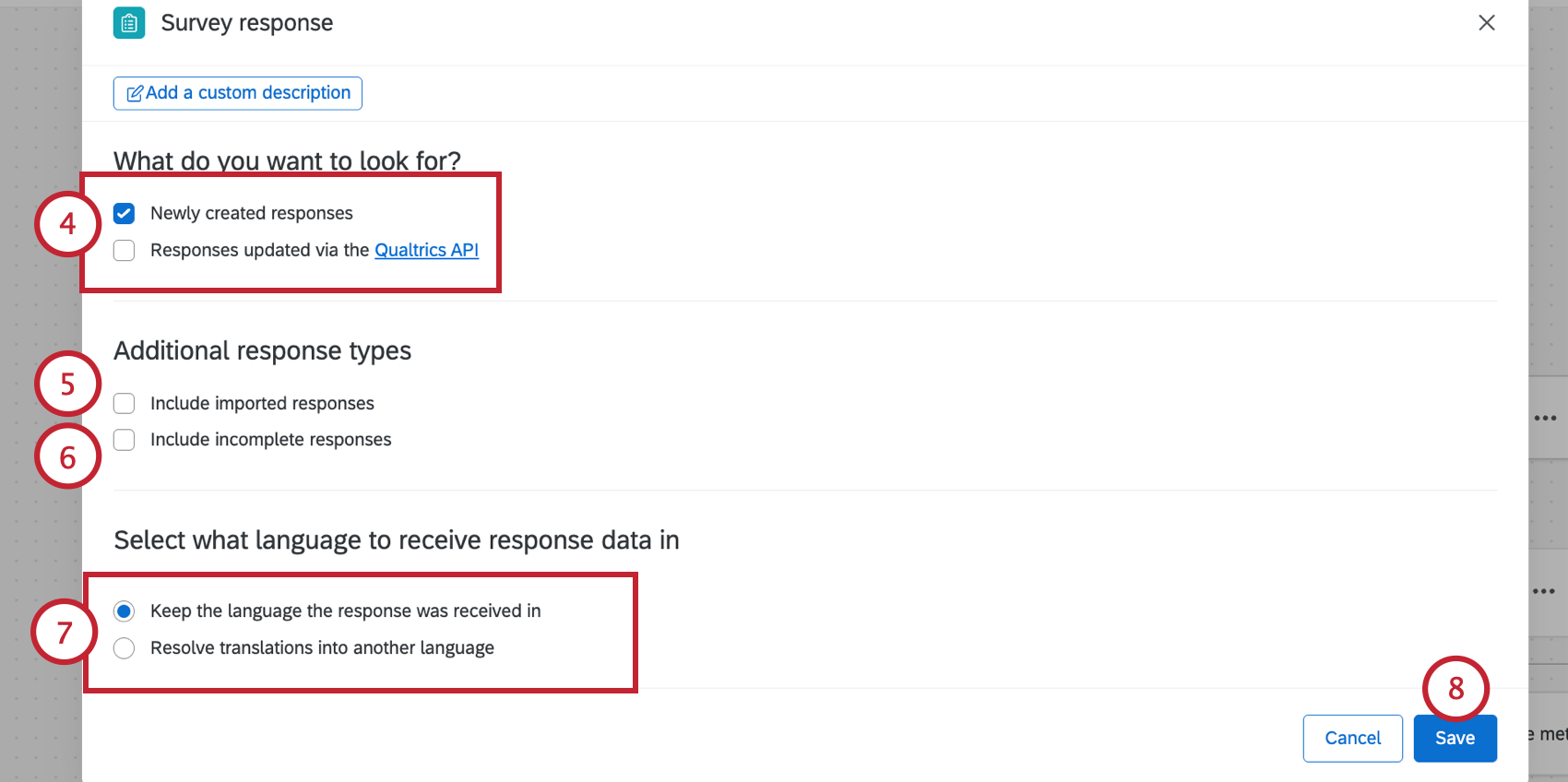 configuring the survey response event
