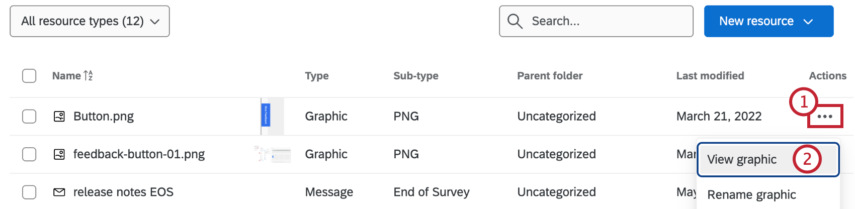 3 horizontal dots to the right of a graphic highlighted to open the more options menu