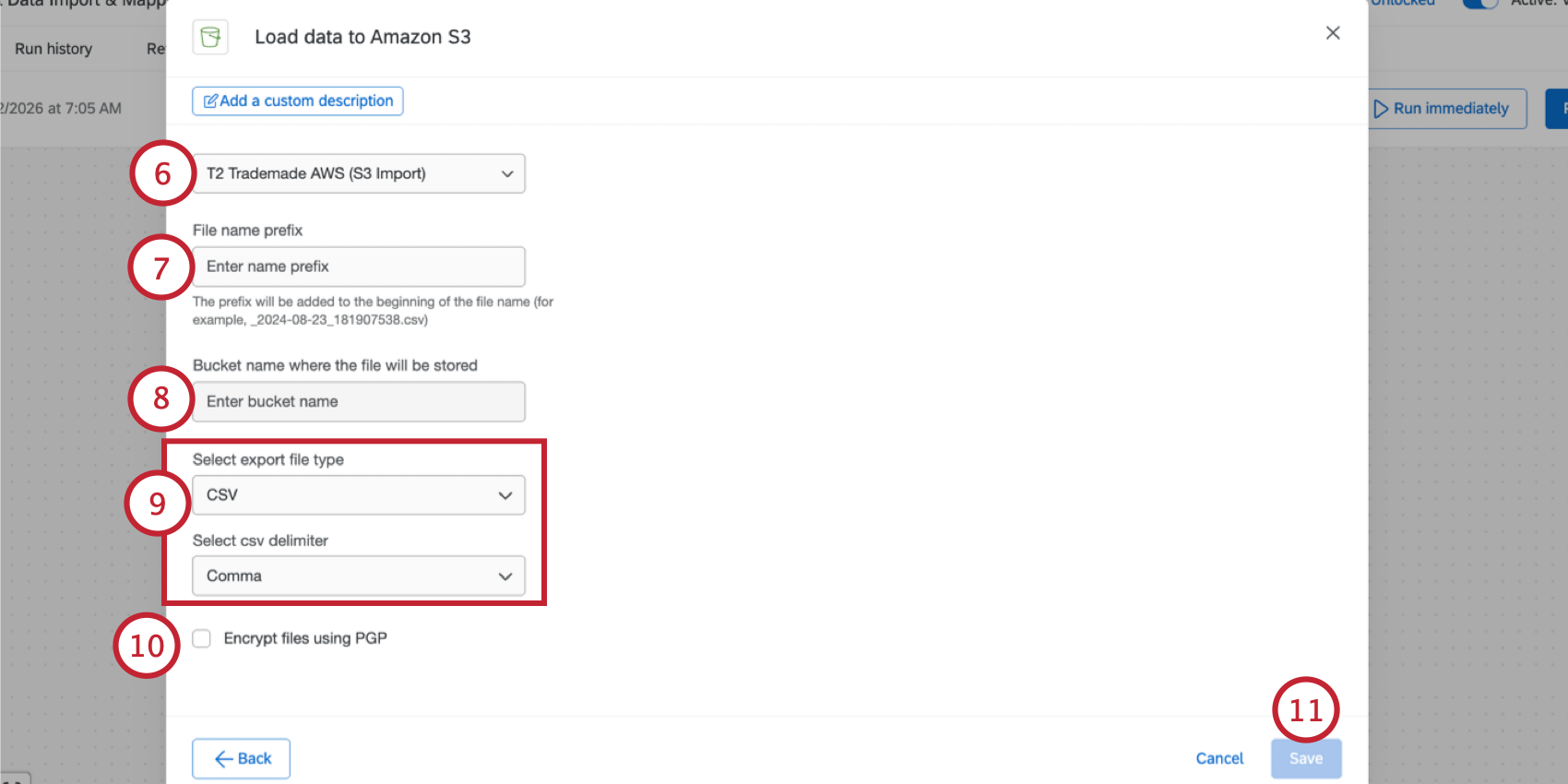 setting up the load data to s3 task