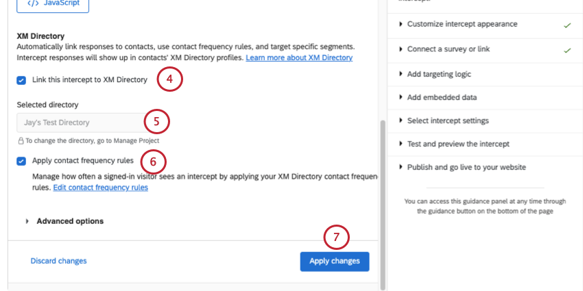 steps to add contact frequency to an intercept