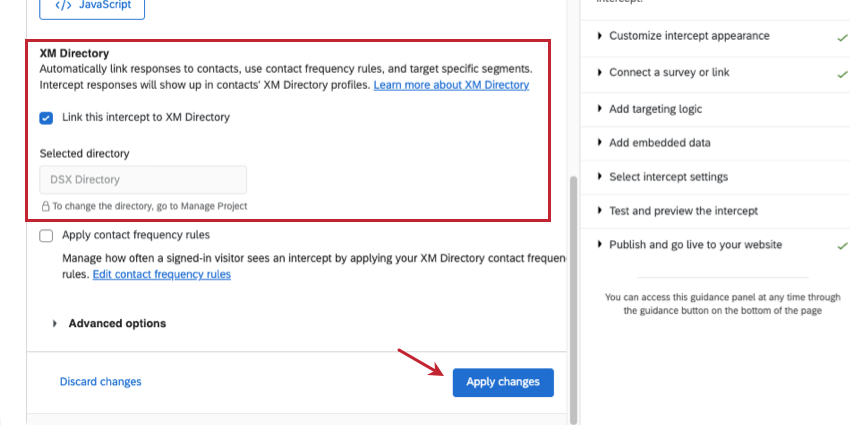 XM Directory settings of a guided intercept