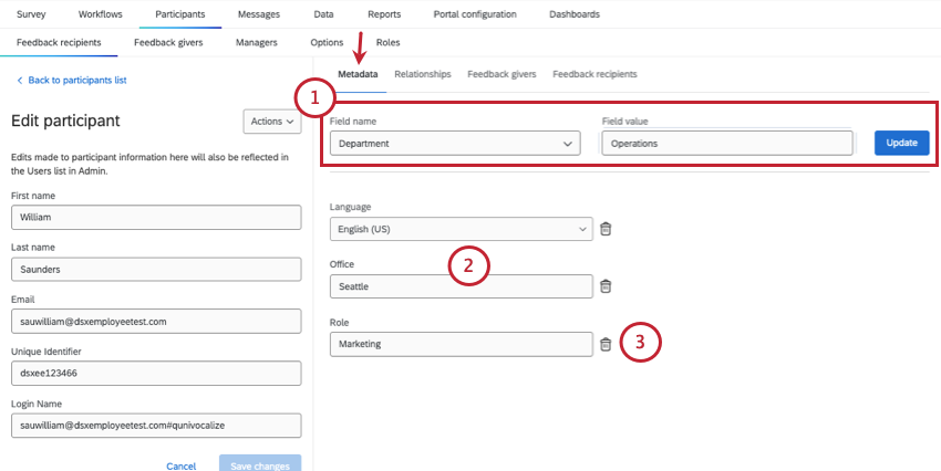 tab where you add and view existing metadata for a person