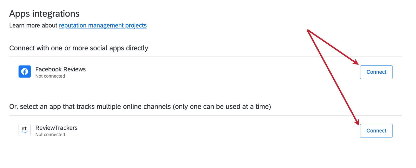 connecting to facebook or reviewtrackers