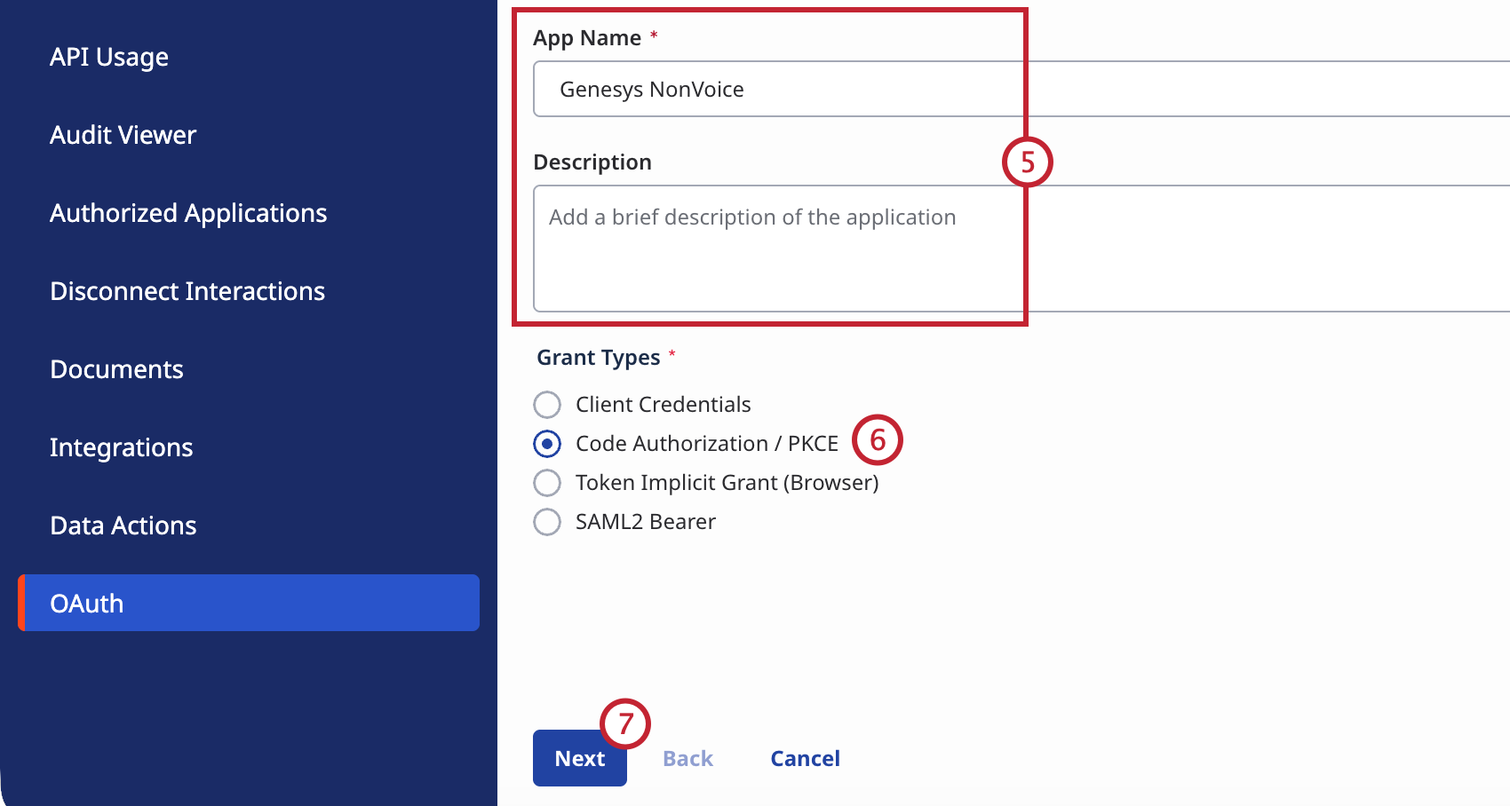fields to configure the oauth client
