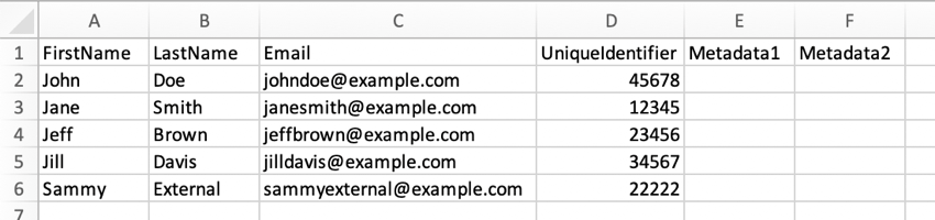 example of a feedback recipient file in spreadsheet format
