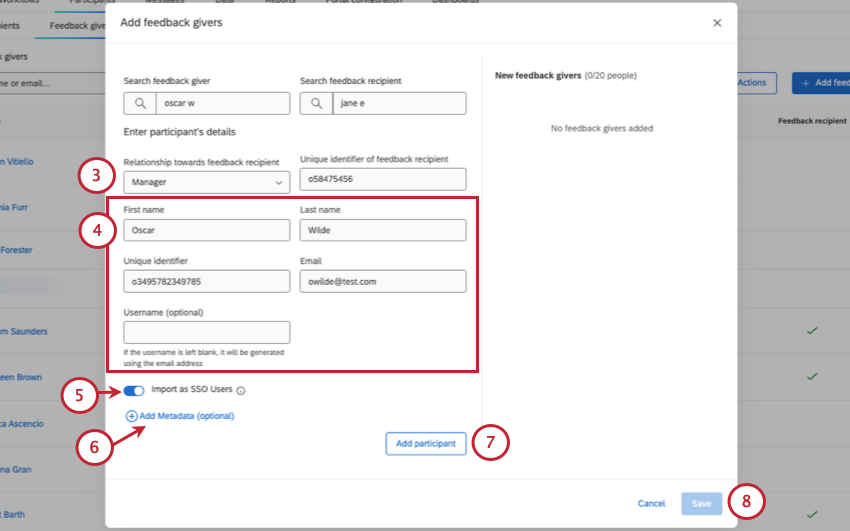 filling out the feedback givers manual fields
