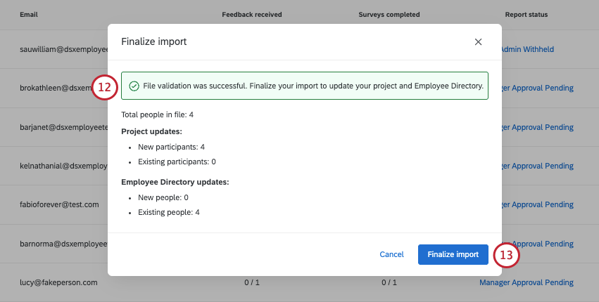 last screen showing the file was validated and can be imported
