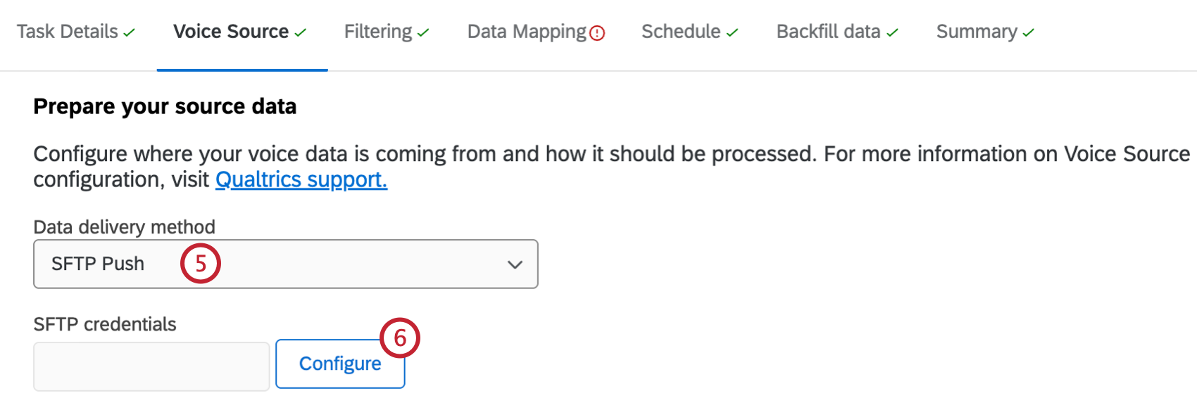 screen to configure the voice source