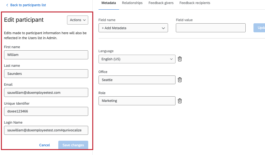 edit participant section of the participant window, on the left