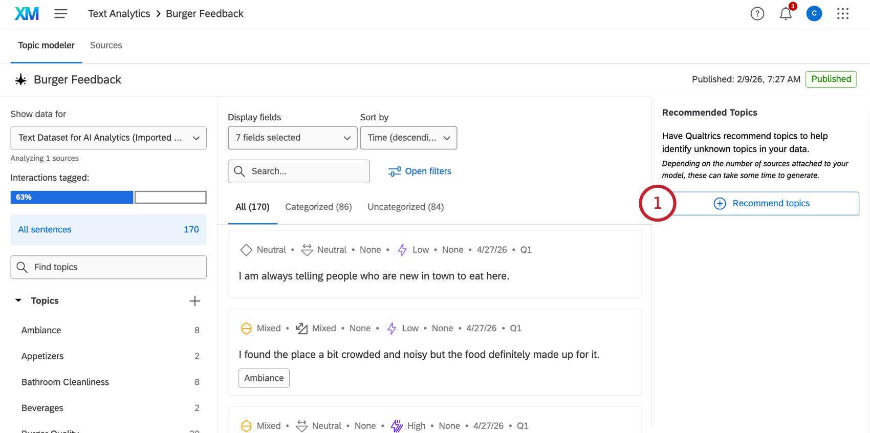 clicking the recommended topics button
