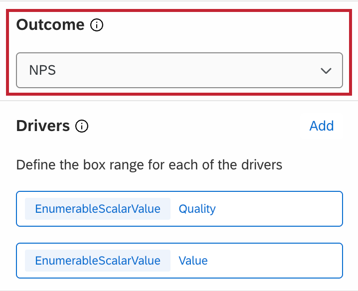 outcome metric dropdown highlighted within the widget