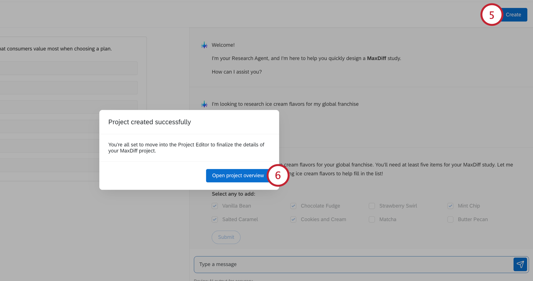 clicking create and opening the new project