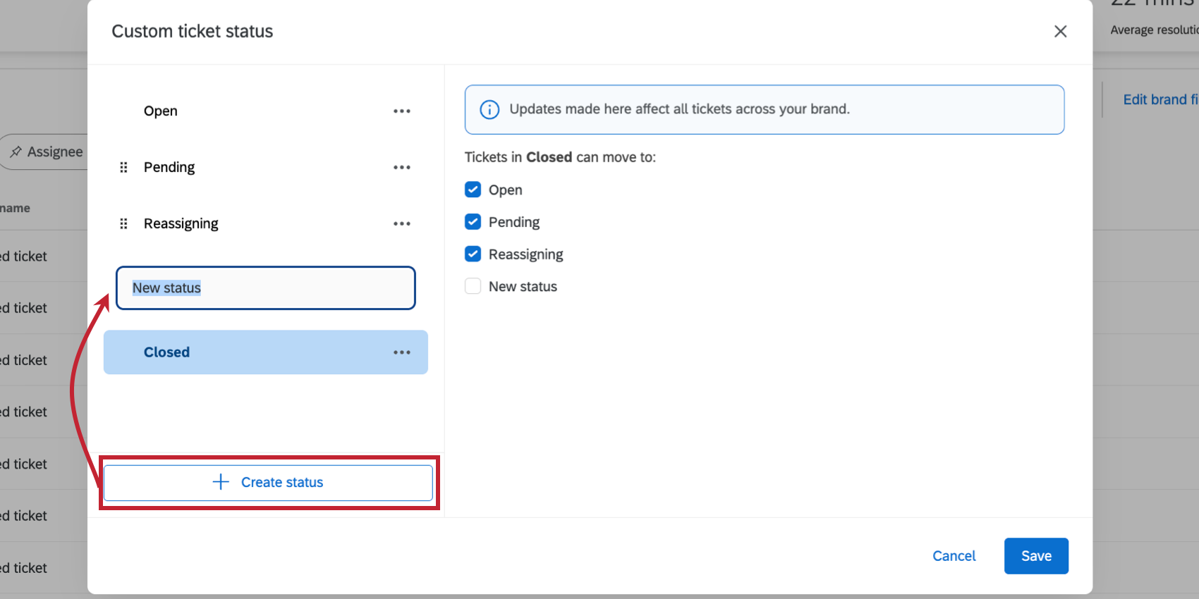 creating a new ticket status