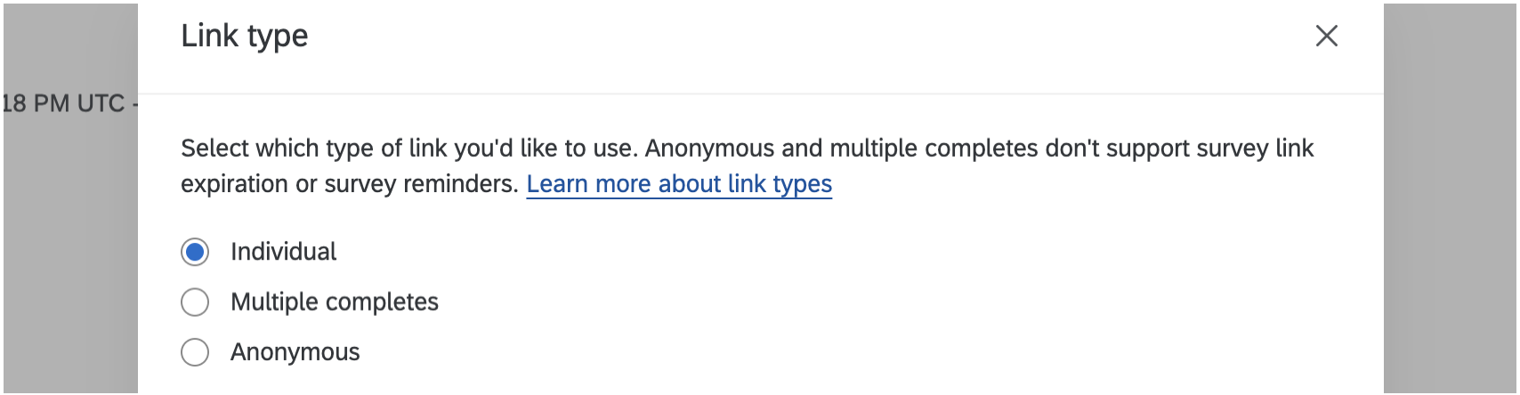 radio buttons with the available link types