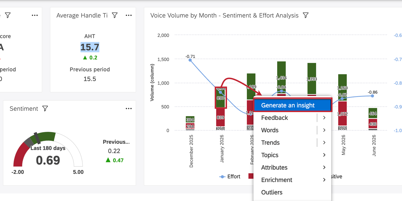 selecting generate an insight