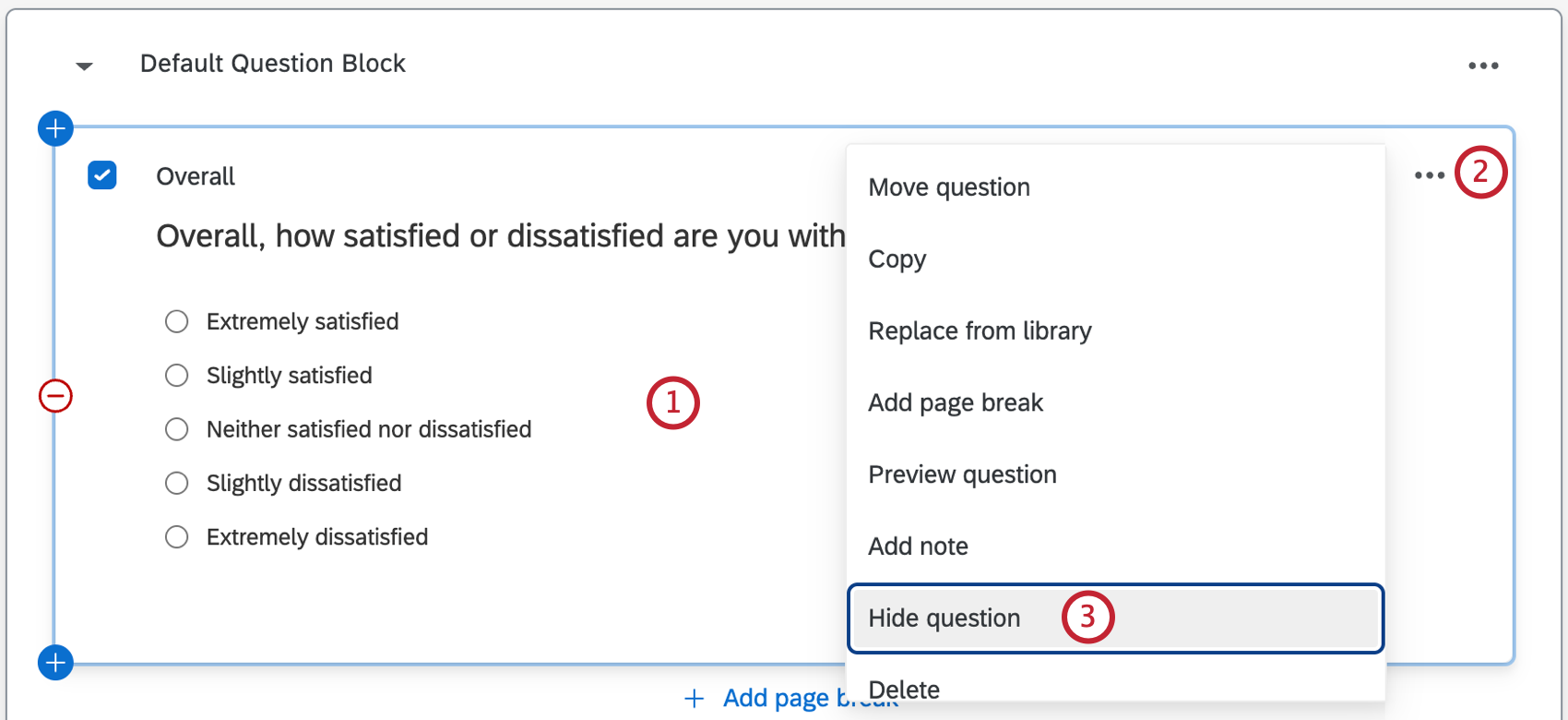 question option menu with "hide question" highlighted