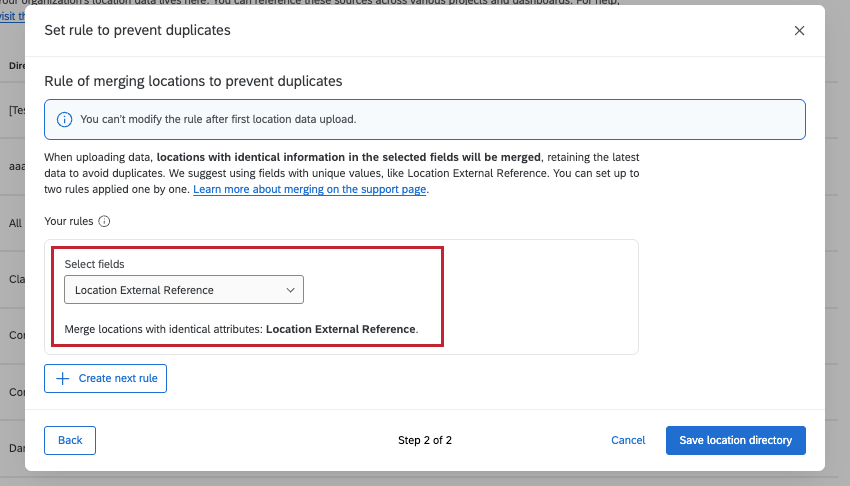 modal named set rule to prevent duplicates, where you select an identifying field