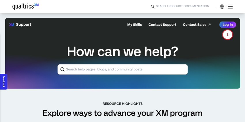 what the login button looks like in the floating header of the support site