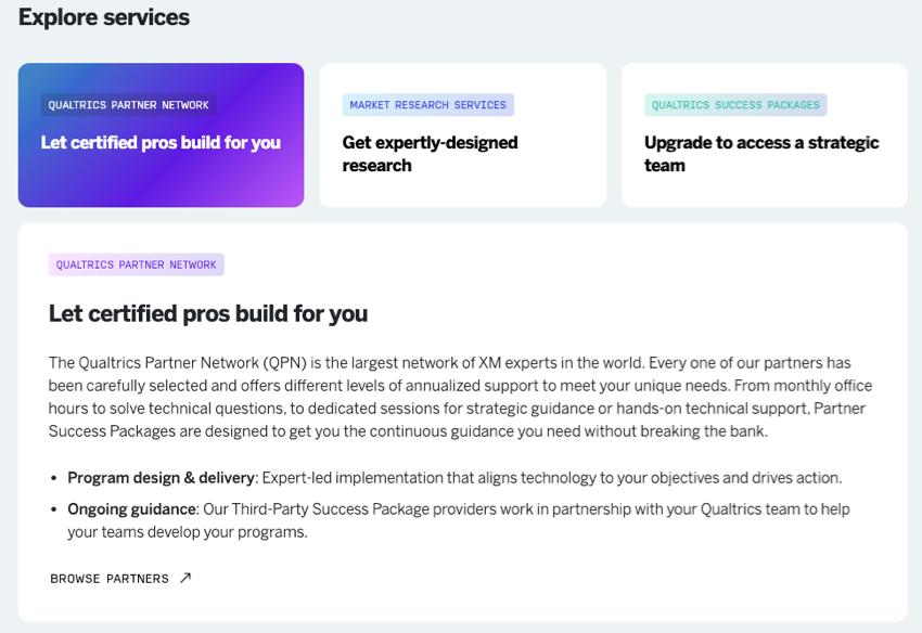 Qualtrics partner network is highlighted with other services
