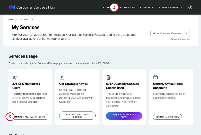 my services page with the EPS tile highlighted 