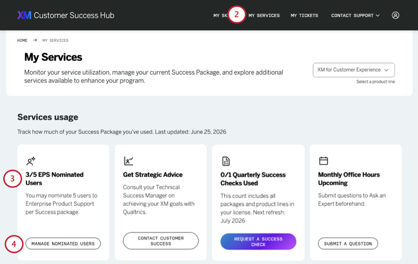 the EPS users tile in the MY Services page