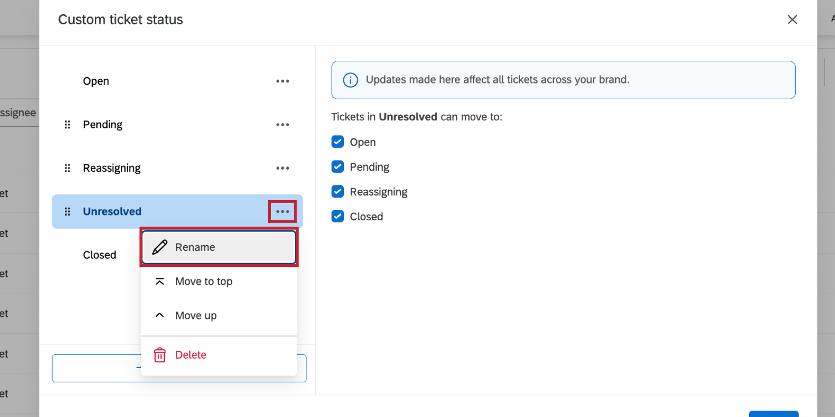 renaming a ticket status