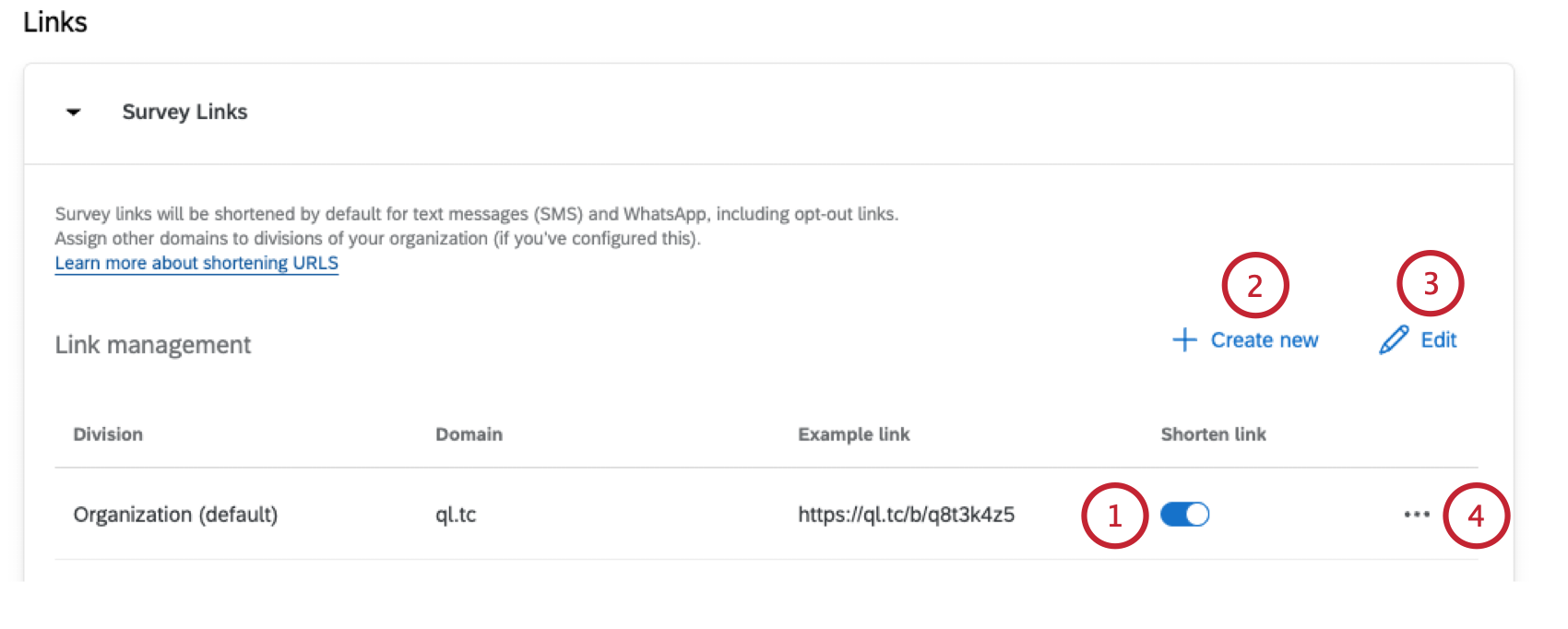 enabling link shortening in admin settings