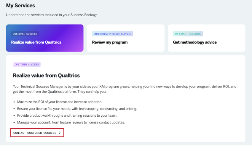 colorful tile under my services says contact customer success