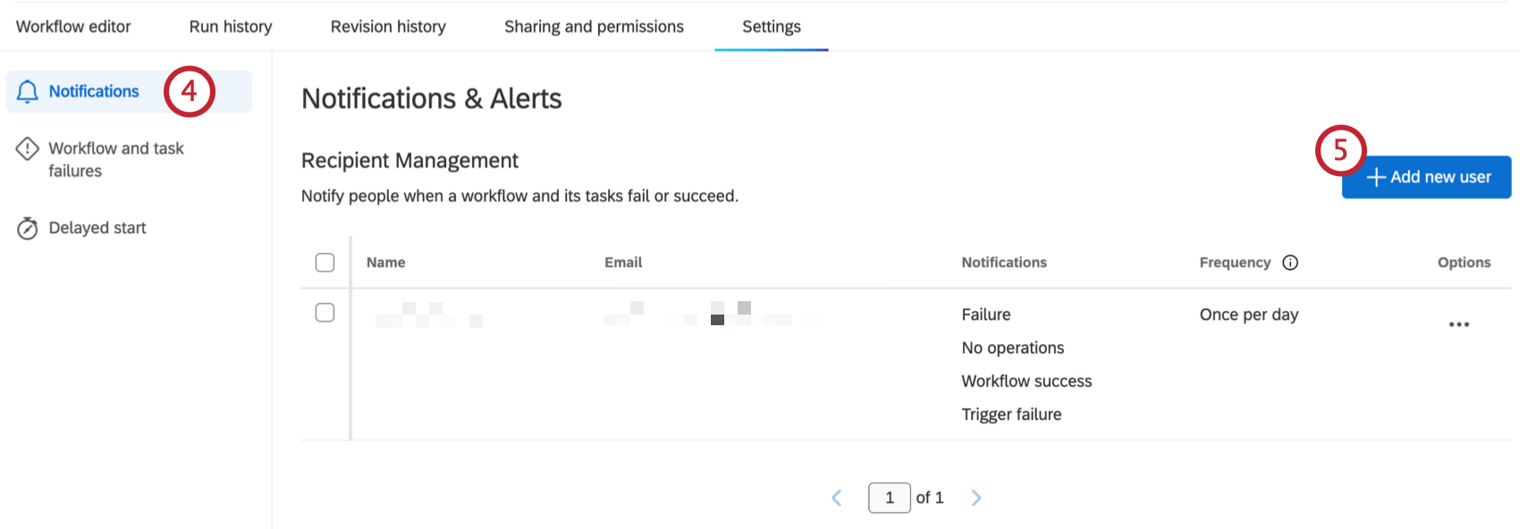 button to add a new user to workflow notifications
