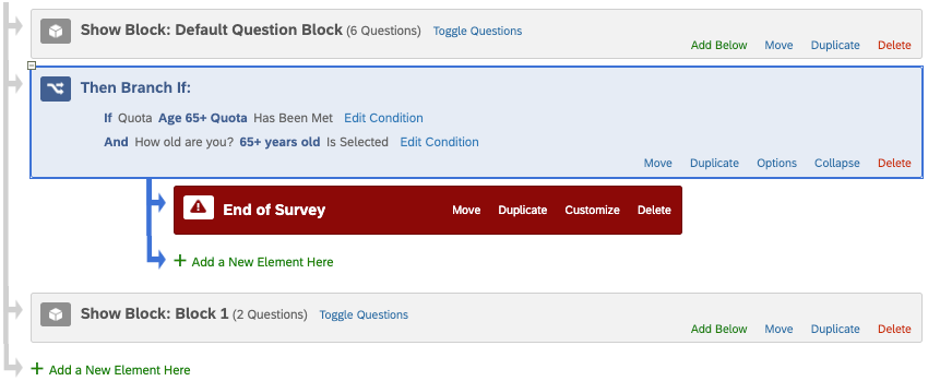 this branch says if the quota's been met AND the respondent gave an answer meeting that quota, end the survey.
