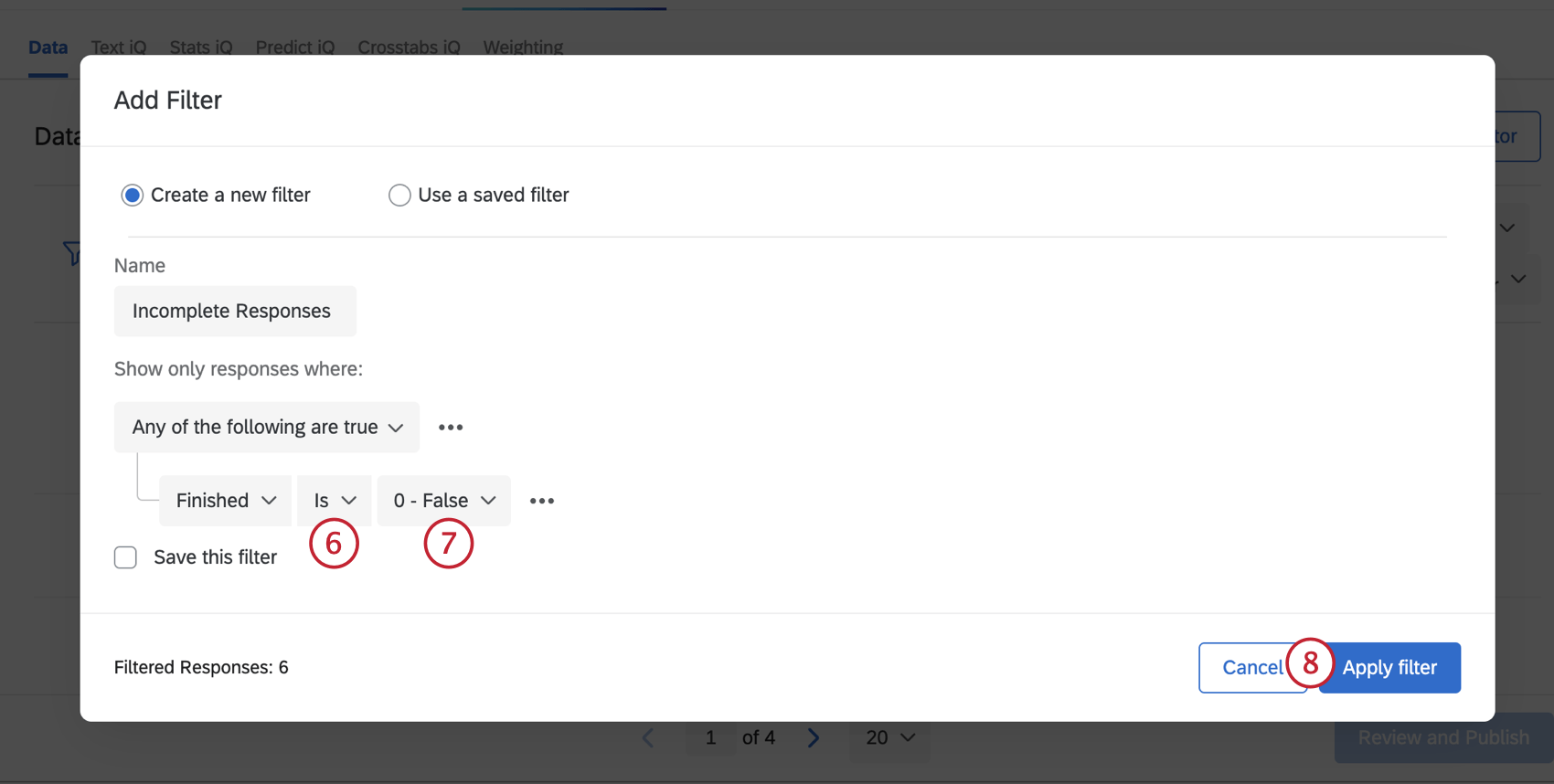 adding a filter to filter for partial responses