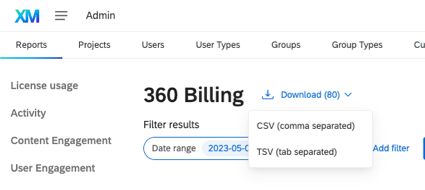 filters along the top of the 360 billing page