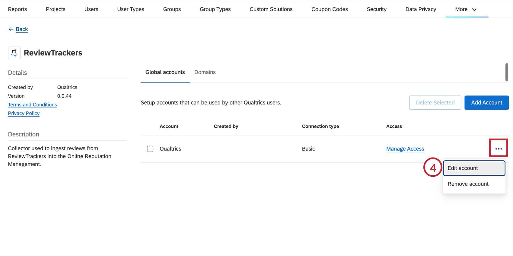 Highlights the three dot menu and the edit account option