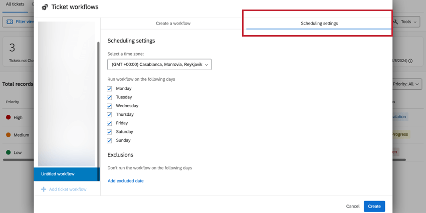 Scheduling settings tab is highlighted