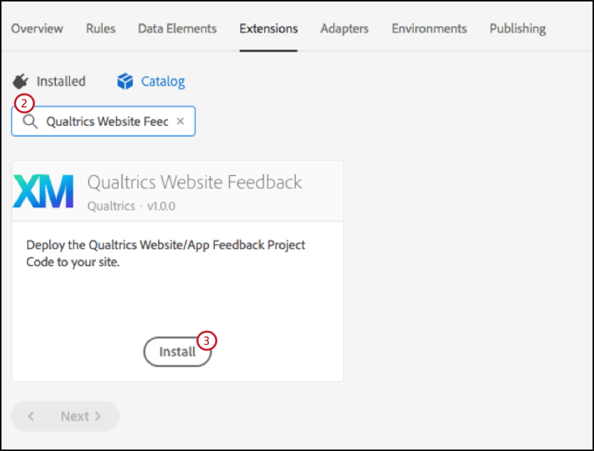 Image showing how to search and download the Qualtrics Website Feedback extension