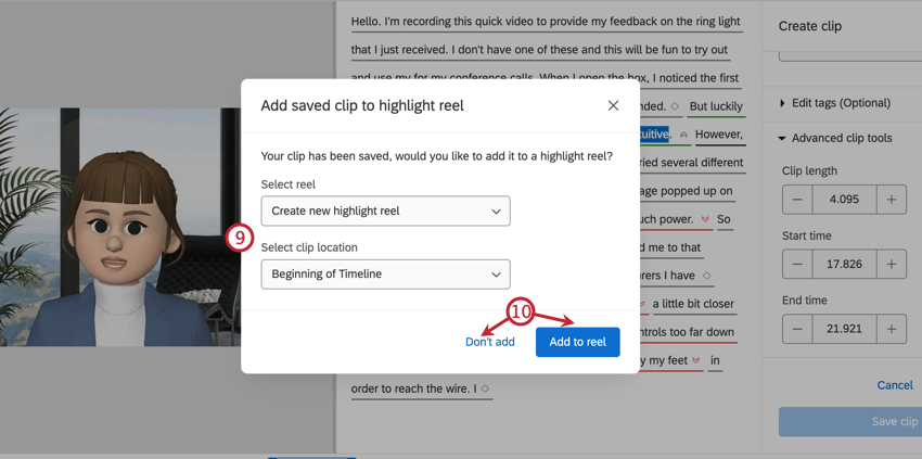 Select reel and clip location