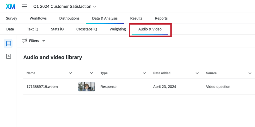 Audio & Video library tab