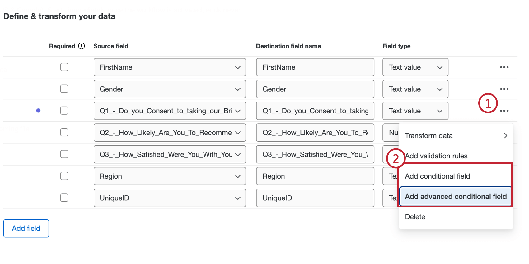 Click the three-dot menu on the right then select conditional field from the options