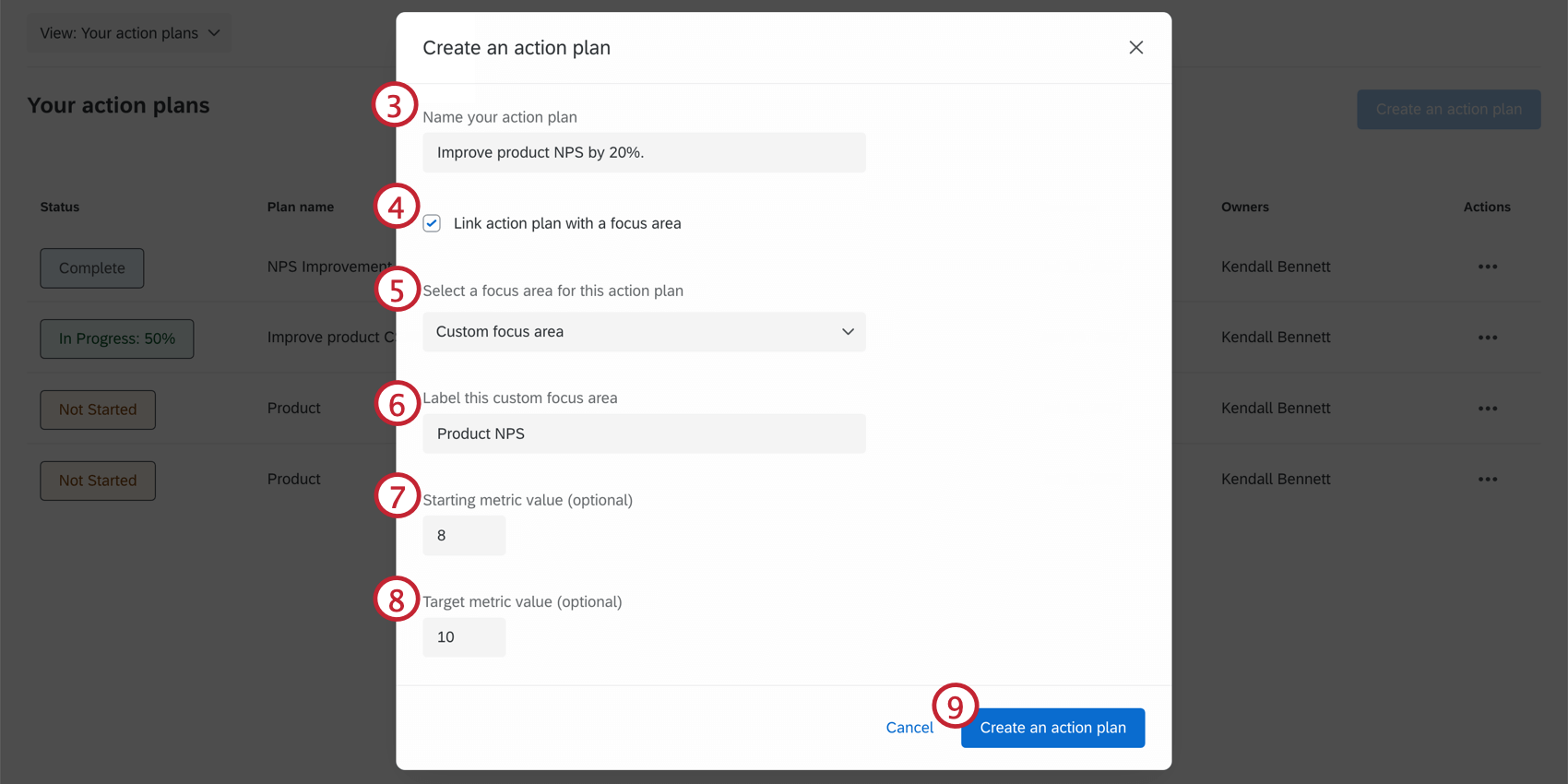 Configure action plan from action planning menu.