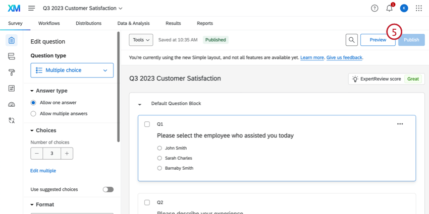 Publish survey
