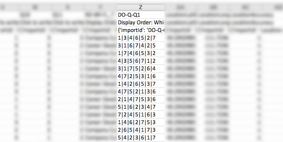 CSV of display order data