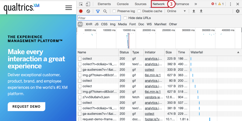 image of the Network tab in Chrome