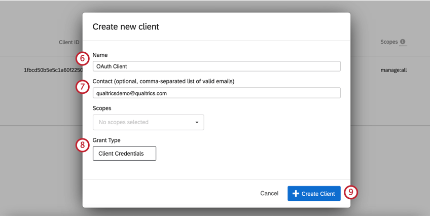 Create a new Oauth client