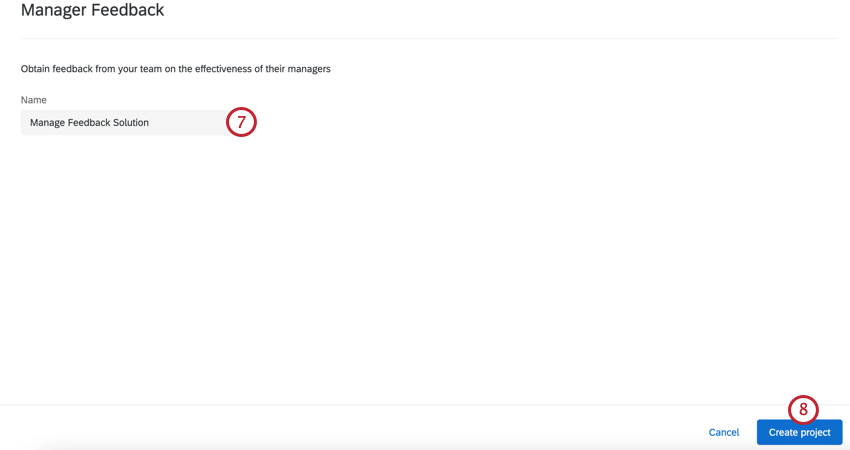 giving the solution an name and clicking create project